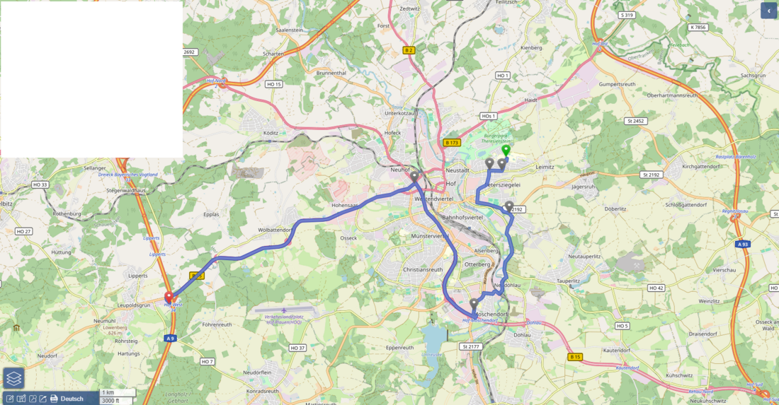 Auf dem Bild ist eine Straßenkarte mit Umleitung zu sehen.