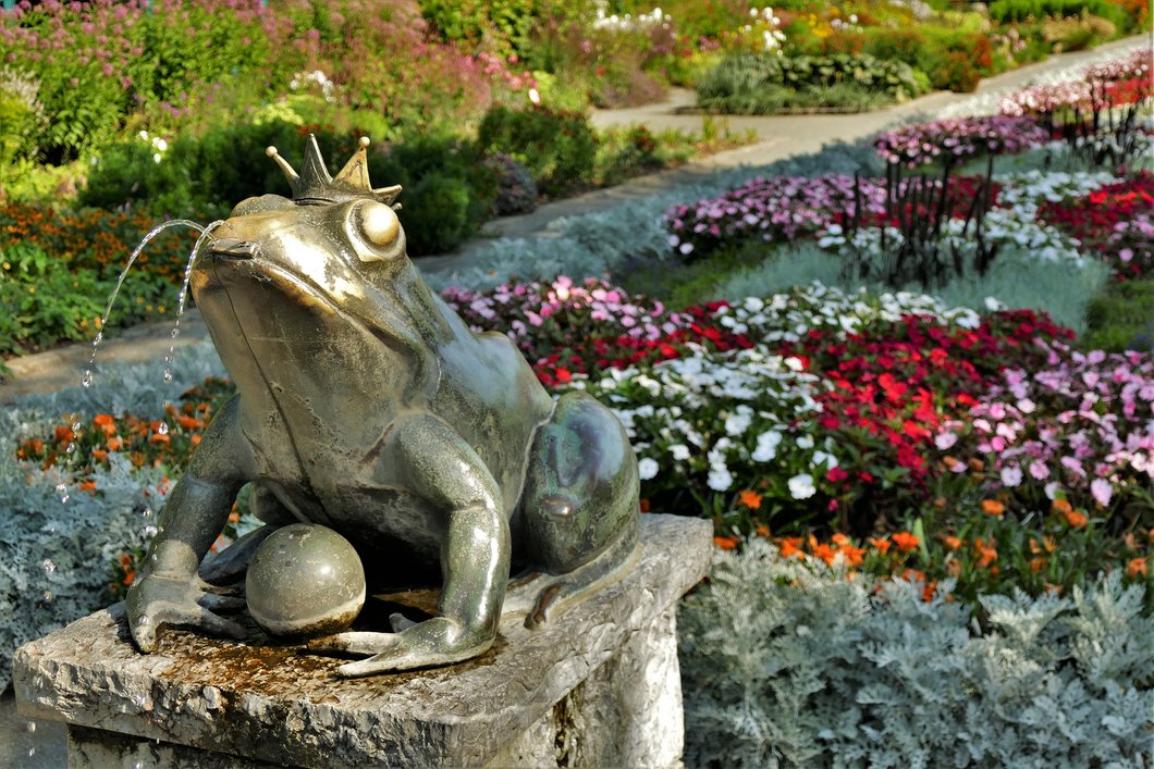 Froschfigur im botanischen Garten.